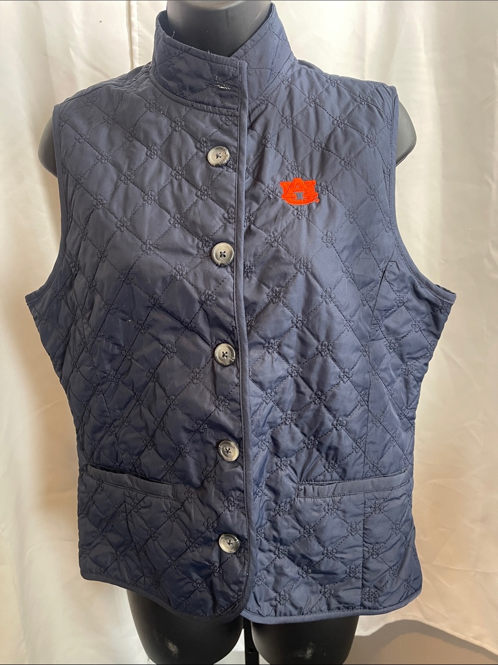 Quilted Navy Sleeveless Vest with Auburn University Logo